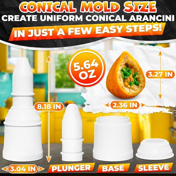 Arancini Maker Mold Set Dual Set for Round & Conical Rice Ball Bento (2 Molds) - Picture 6 of 12